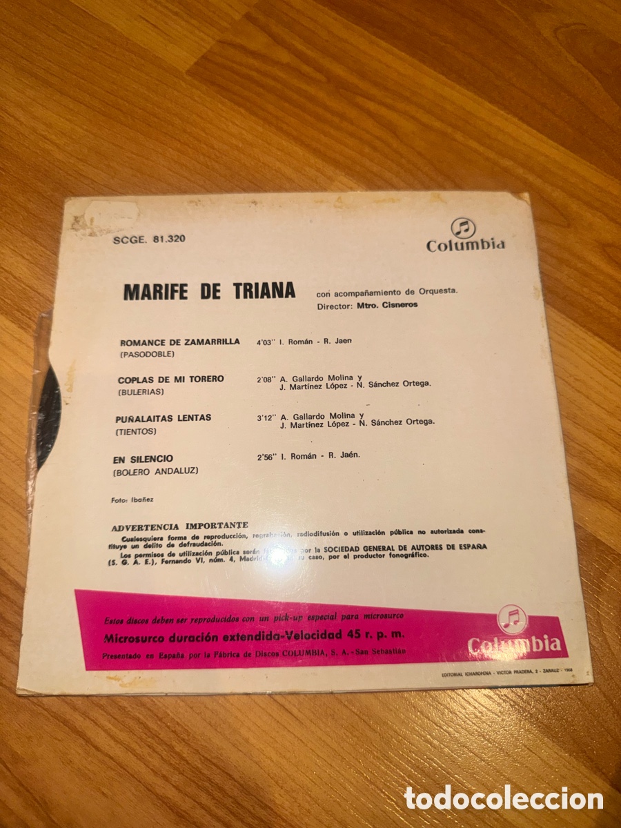 Discos de vinilo: Marife de Triana - Romance de Zamarrilla +3 - Foto 2