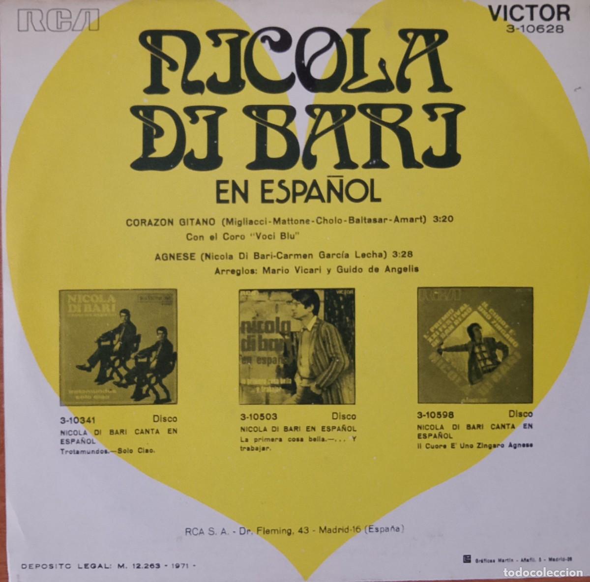 Discos de vinilo: Nicola di Bari. Coraz&oacute;n gitano (En espa&ntilde;ol). Vinilo single. - Foto 2
