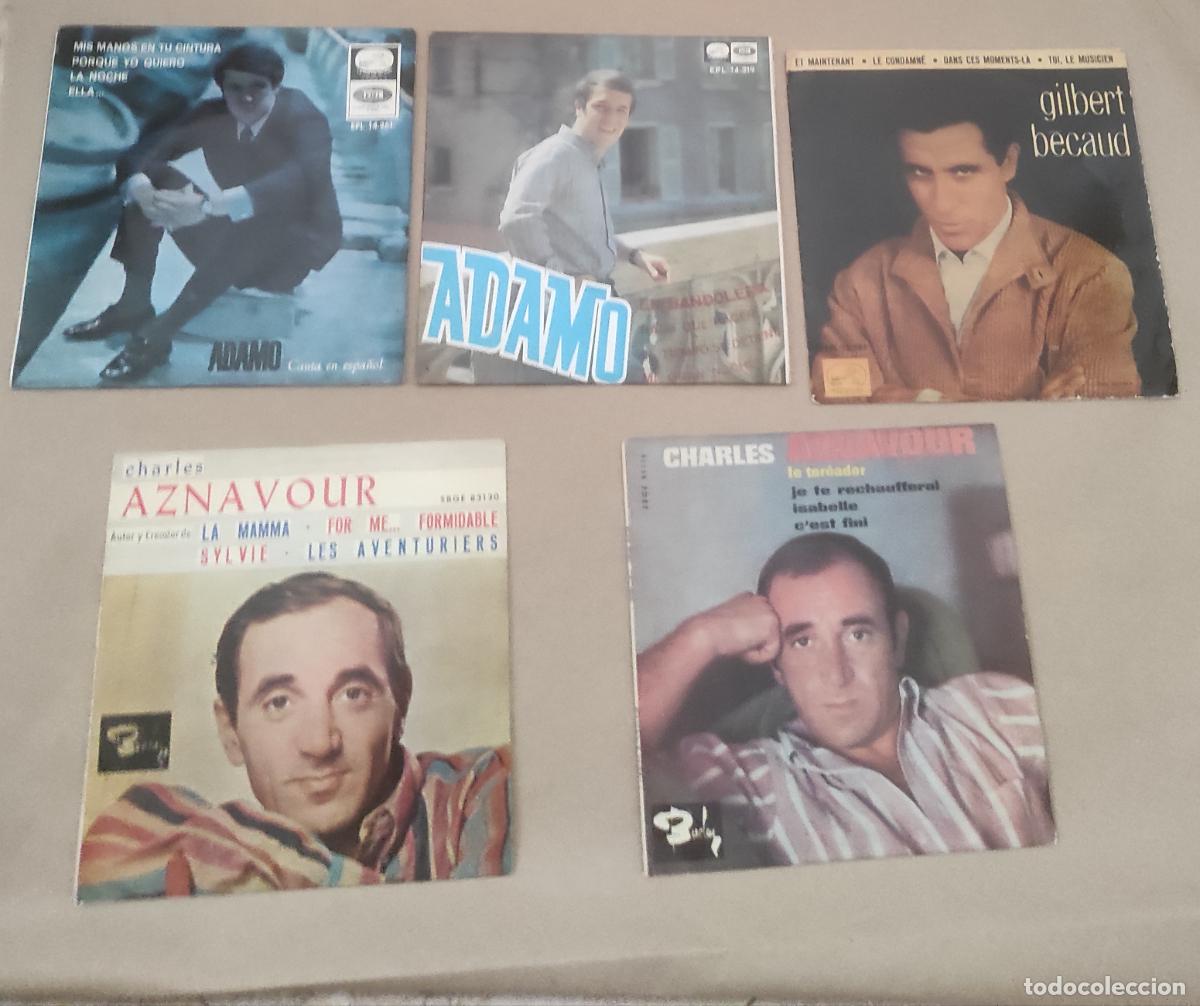 Discos de vinilo: LOTE CINCO EP SOLISTAS INTERNACIONALES-EDICIONES ESPA&Ntilde;OLAS-ADAMO, AZNAVOUR,GILBERT BACAUD