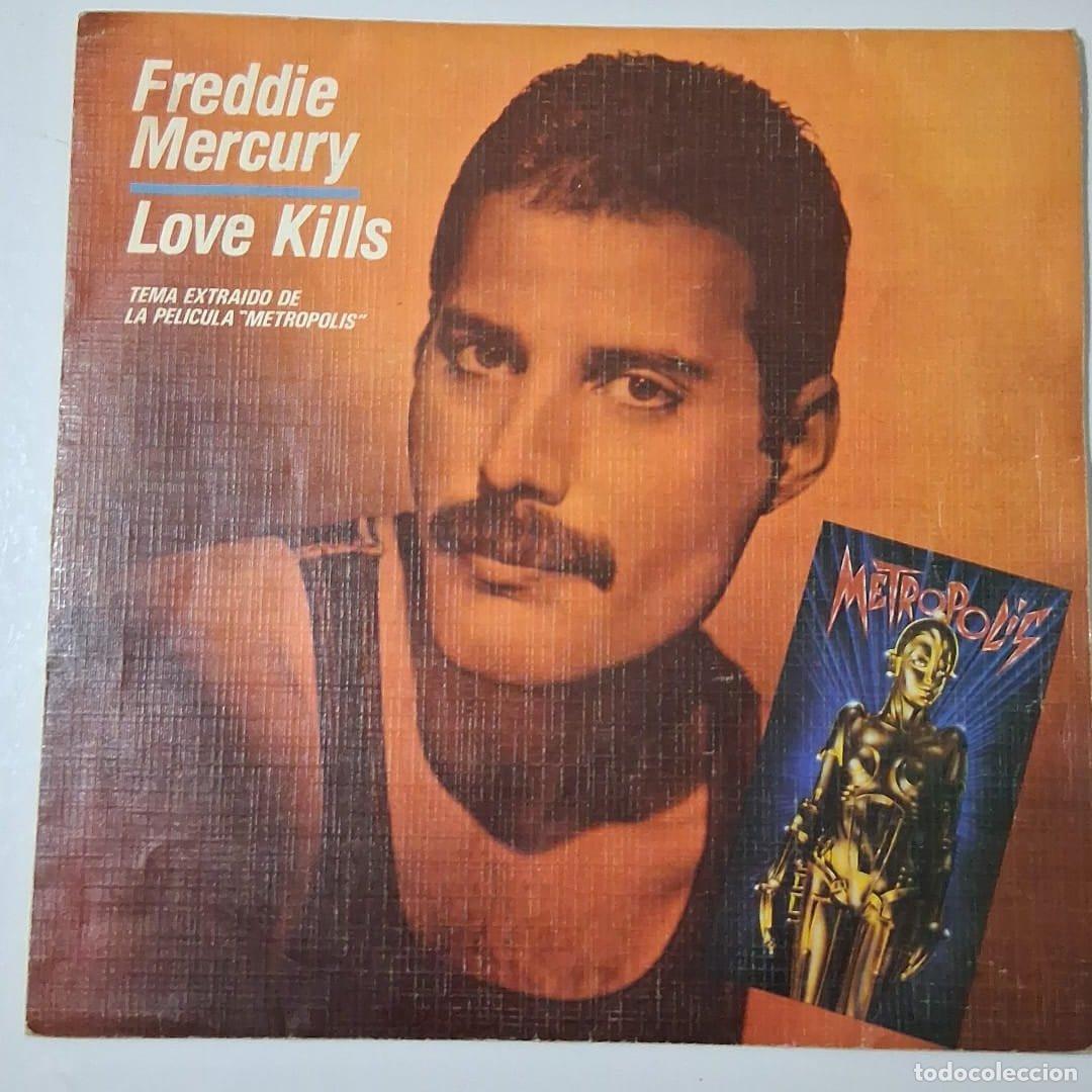 Discos de vinilo: Freddie Mercury &ndash; Love Kills / Rotwang&rsquo;s Party &ndash; Single 45 rpm &ndash; CBS A-4735 &ndash; Espa&ntilde;a 1984