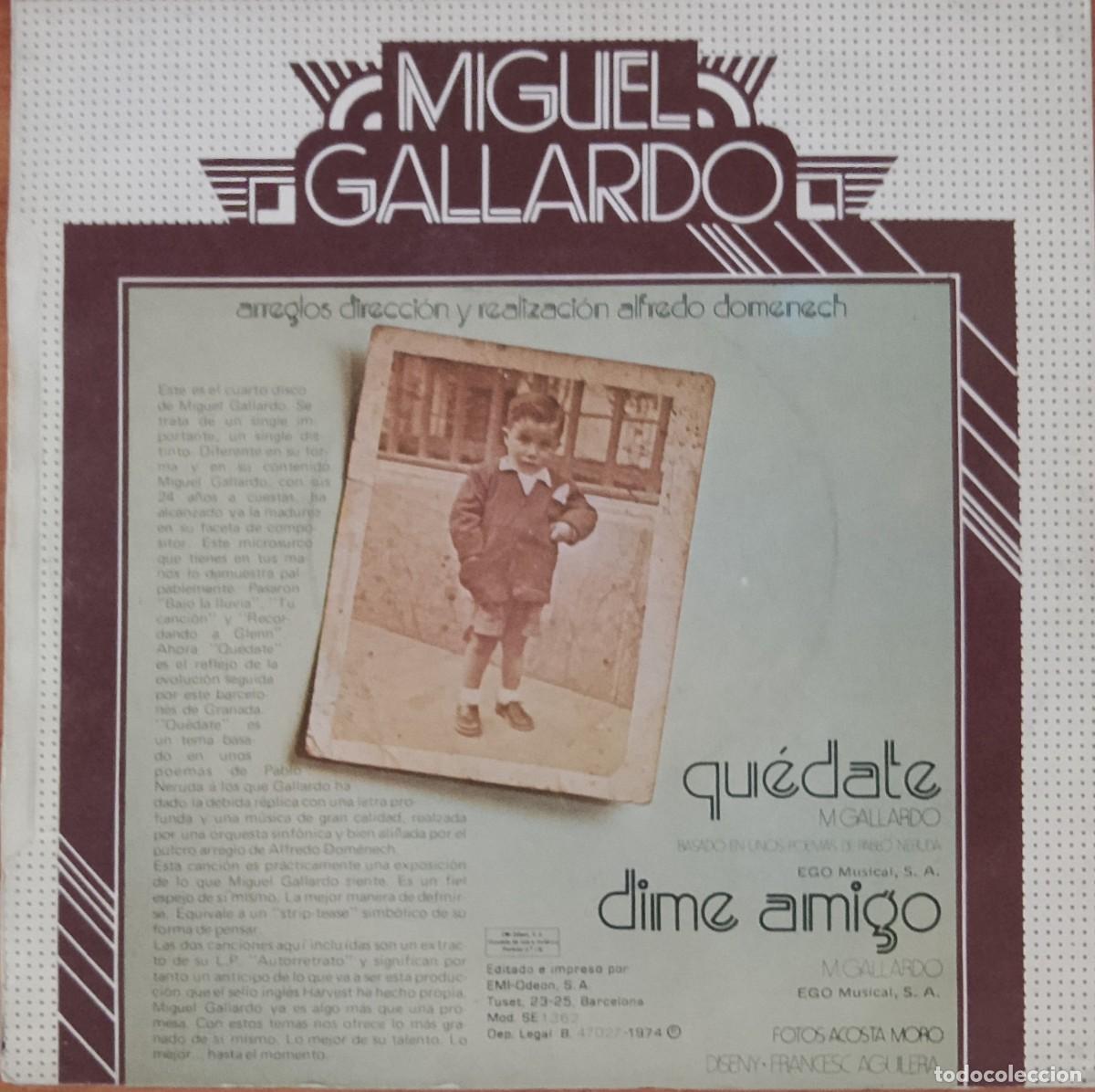 Discos de vinilo: Miguel Gallardo. Qu&eacute;date. Vinilo single. - Foto 2