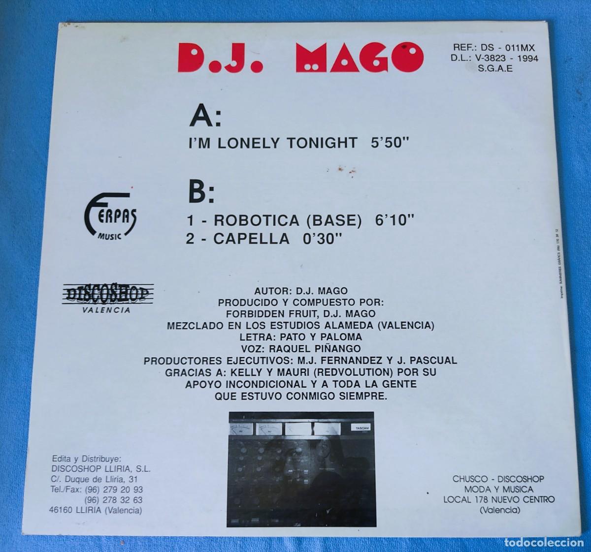 Discos de vinilo: DISCO MAXI D.J. MAGO IM LENELY TONIGHT - Foto 2