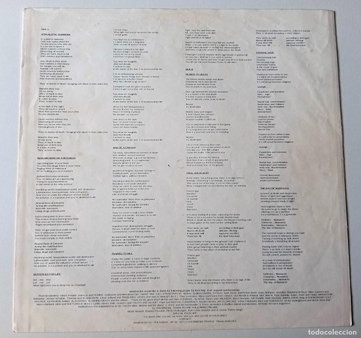 Discos de vinilo: INSERTO ORIGINAL MASSACRA - FINAL HOLOCAUST - Foto 2