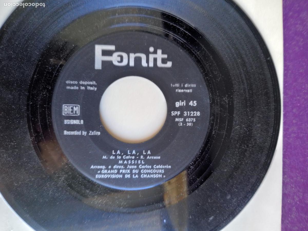 Discos de vinilo: Massiel &ndash; La, La, La - Sg FONIT ITALIA 1968 - EUROVISION - SIN PORTADA