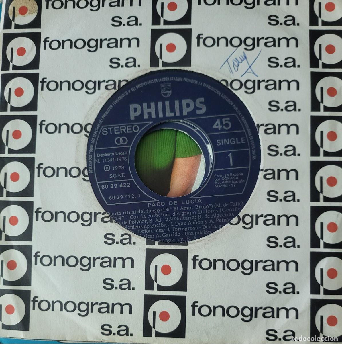 Discos de vinil: Paco de Luc&iacute;a single sello Philips editado en Espa&ntilde;a a&ntilde;o 1978...