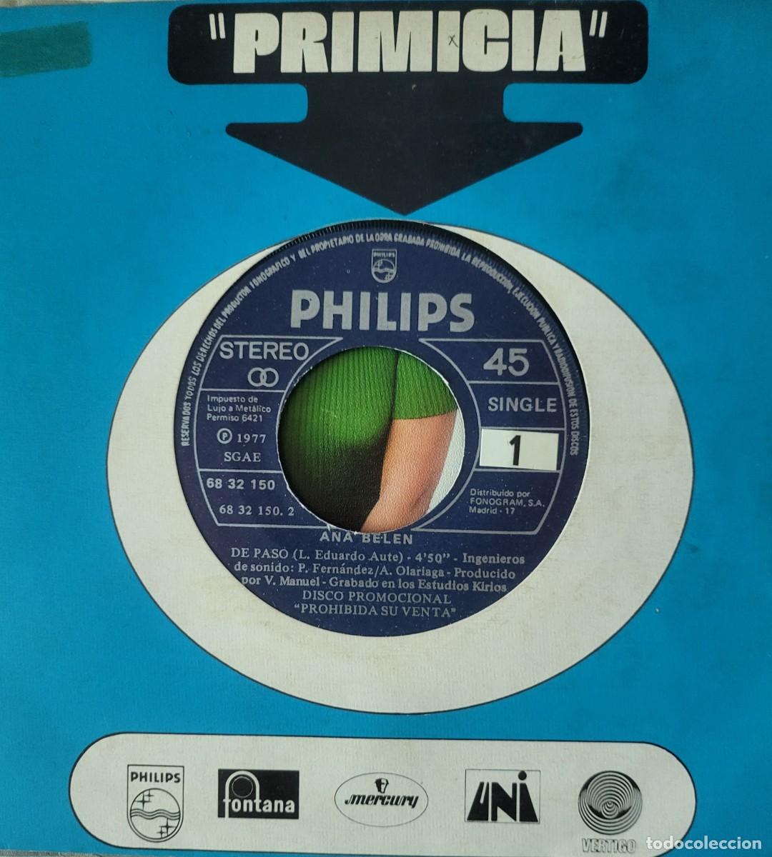 Discos de vinilo: Ana Belen single sello Philips editado en Espa&ntilde;a a&ntilde;o 1977...