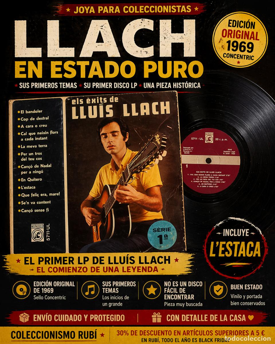 Discos de vinilo: ELS &Egrave;XITS DE LLU&Iacute;A LLACH / SU PRIMER LP / CONCENTRIC-1969 / MBC. ***/***