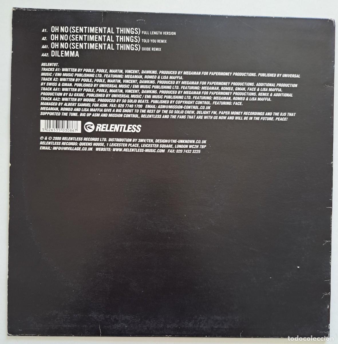 Discos de vinilo: SO SOLID CREW - OH NO (SENTIMENTAL THINGS) DILEMMA - RELENT8T - UK 2000 - Foto 4