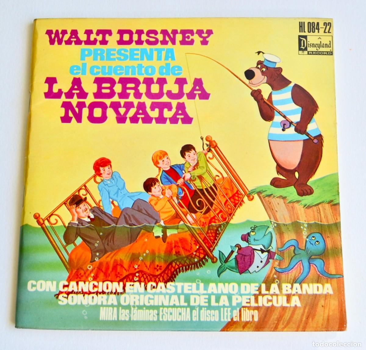 Discos de vinilo: &rdquo;La Bruja Novata&rdquo;. Walt Disney. (Cuento-Disco -single-). Castellano. Hispavox. 1975. Buen estado