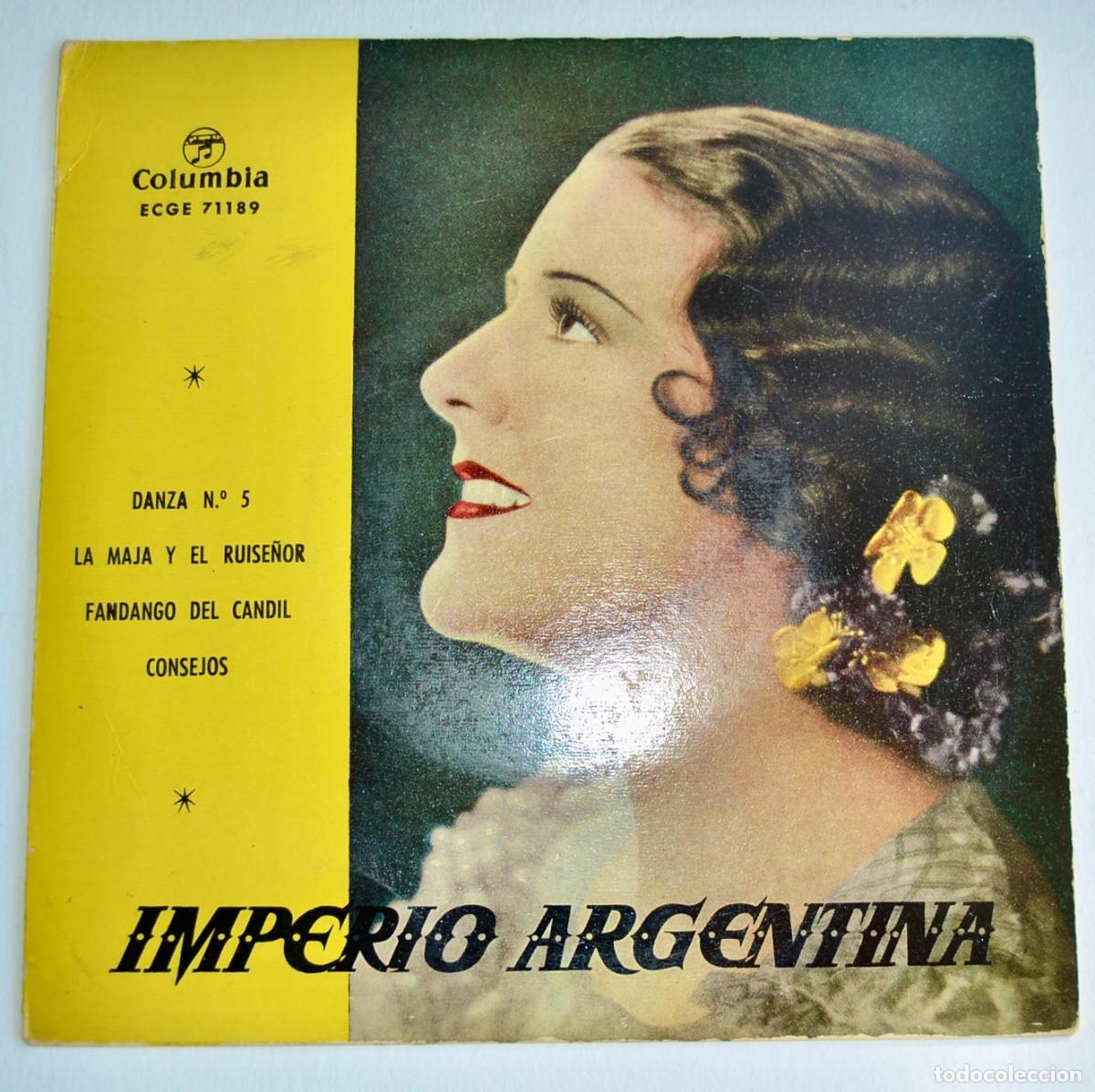 Discos de vinilo: Imperio Argentina. Disco Ep (4 temas). Sello: Columbia. A&ntilde;o 1959. Muy buen estado. Raro