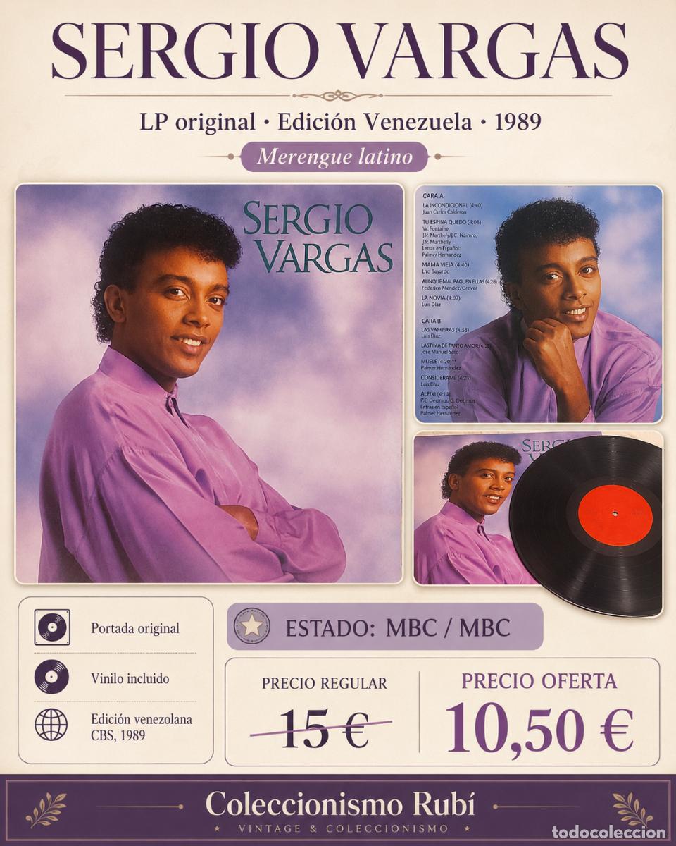 Discos de vinilo: SERGIO VARGAS | MISMO T&Iacute;TULO | LP-CBS-VENEZUELA-1989 | MERENGUE | MBC ***