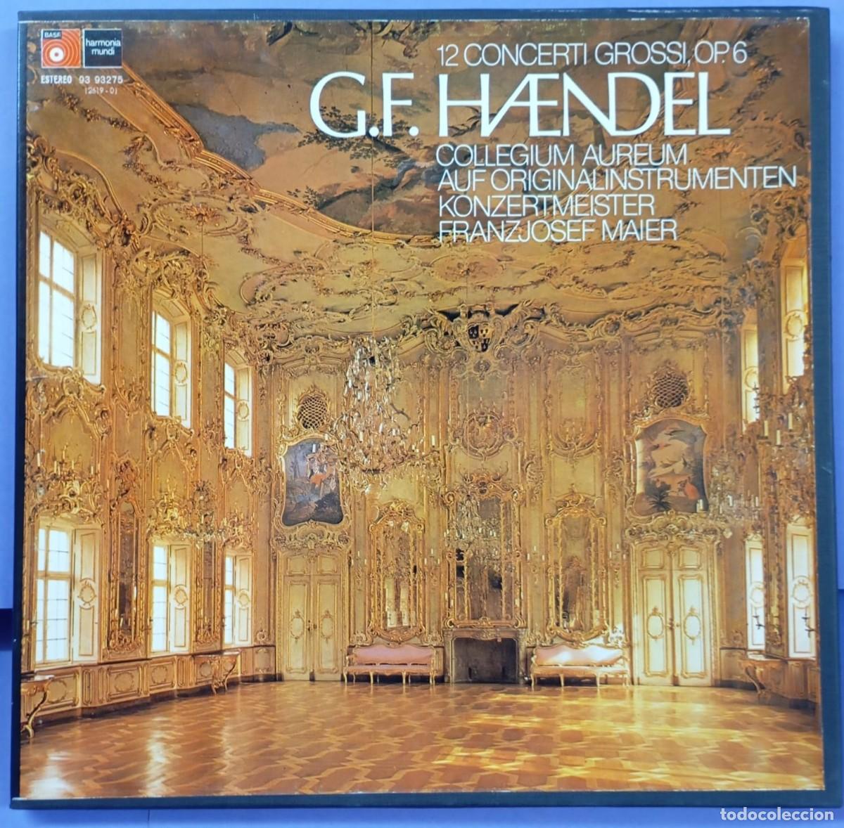 Discos de vinilo: FRIEDRICH HAENDEL-12 CONCERTI GROSSI OP 6. HARMONIA MUNDI. CAJA CON 3 LP Y FOLLETO EXPLICATIVO.