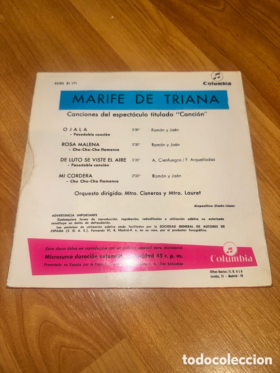 Discos de vinilo: Marife de Triana - Ojal&aacute; +3 - Foto 2