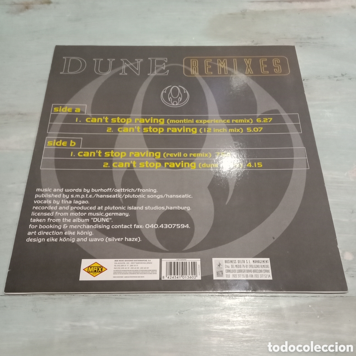 Discos de vinilo: DUNE - CANT STOP RAVING - MAXI-SINGLE 12&rdquo; - Foto 2