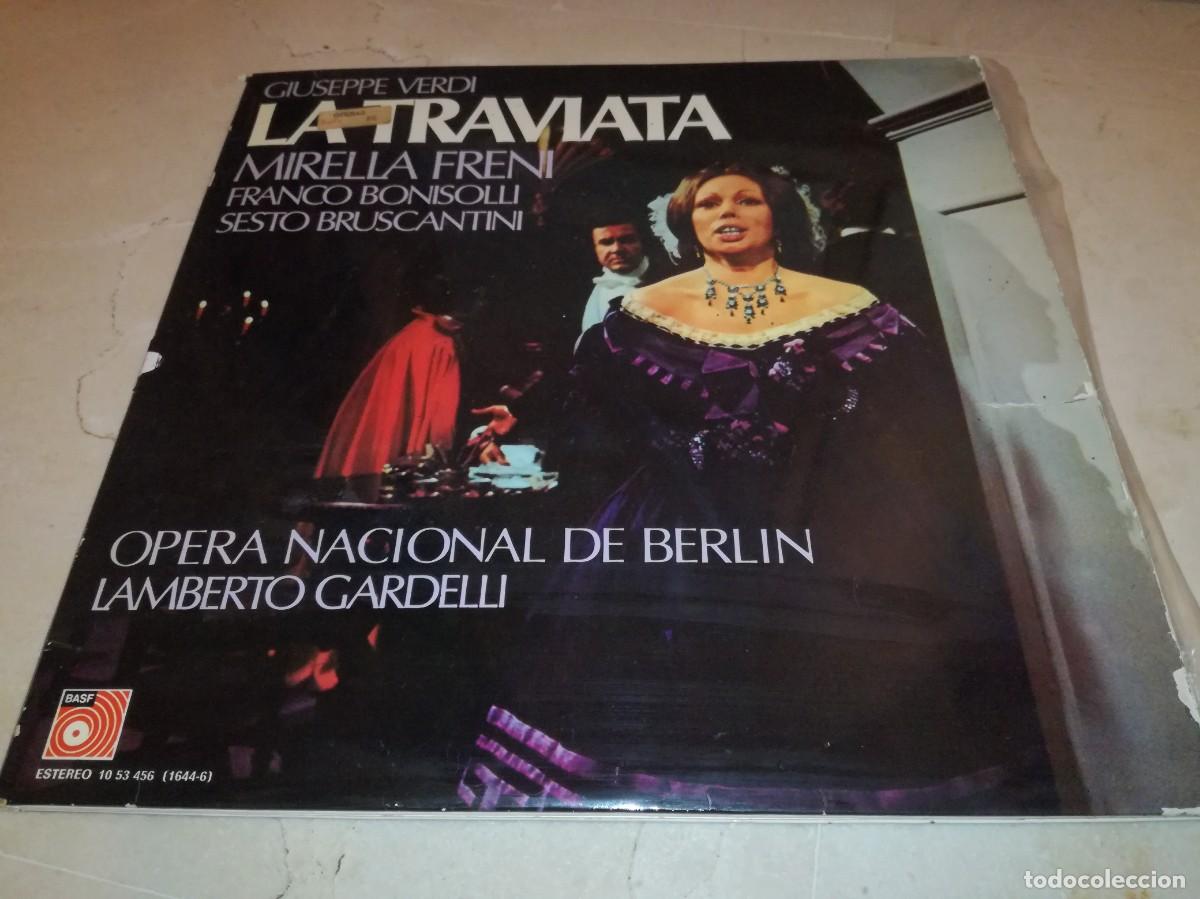 Discos de vinilo: LA TRAVIATA-GIUSEPPE VERDI-TRIPLE LP CON LIBRETO-ORIGINAL ESPA&Ntilde;OL 1974-VINILOS EN MUY BUEN ESTADO