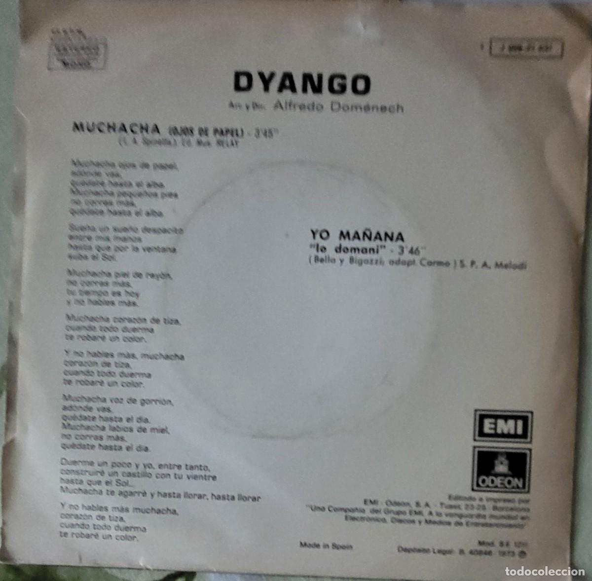 Discos de vinilo: Dyango single sello Emi-Odeon editado en Espa&ntilde;a a&ntilde;o 1973... - Foto 2