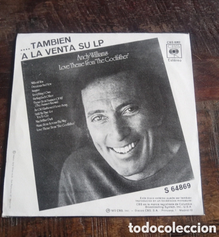 Discos de vinilo: Vinilo Andy Williams El Padrino BSO 1972 - Foto 5