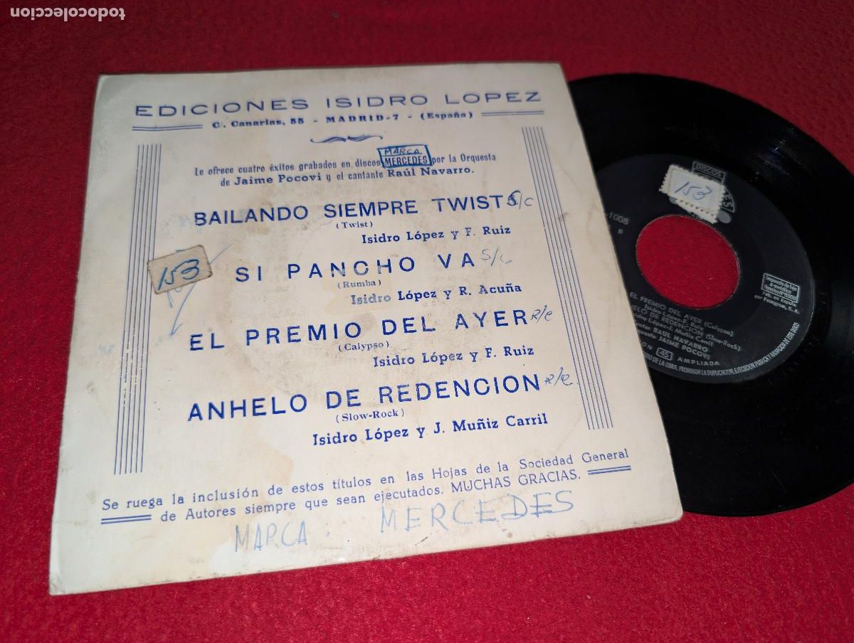 Discos de vinilo: JAIME POCOVI ORQ. & RAUL NAVARRO Bailando siempre twist +3 EP 7'' 1964 Mercedes