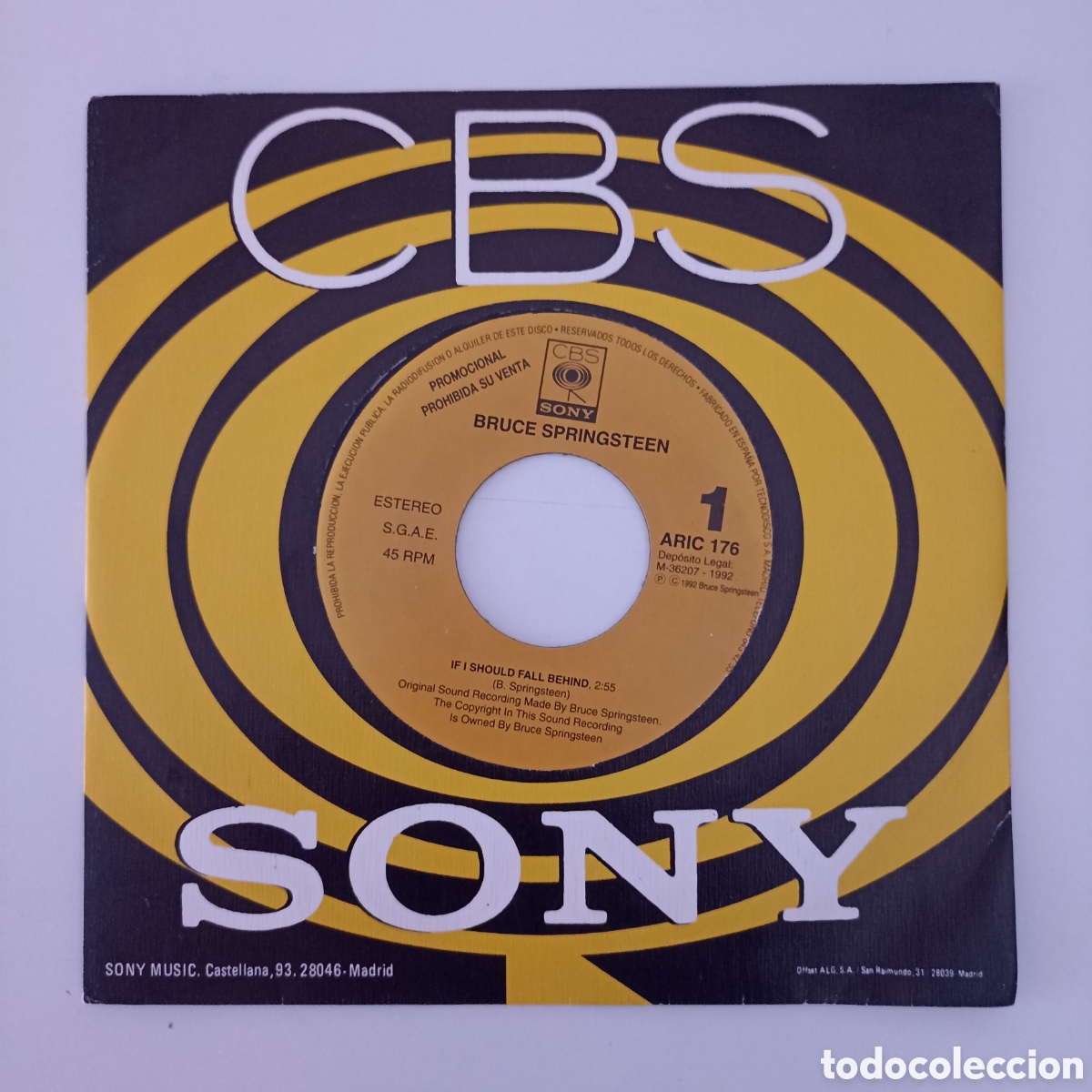 Discos de vinilo: Vinilo 7&rdquo; Bruce Springsteen &ndash; If I Should Fall Behind (1992) CBS/Sony &ndash; ARIC 176