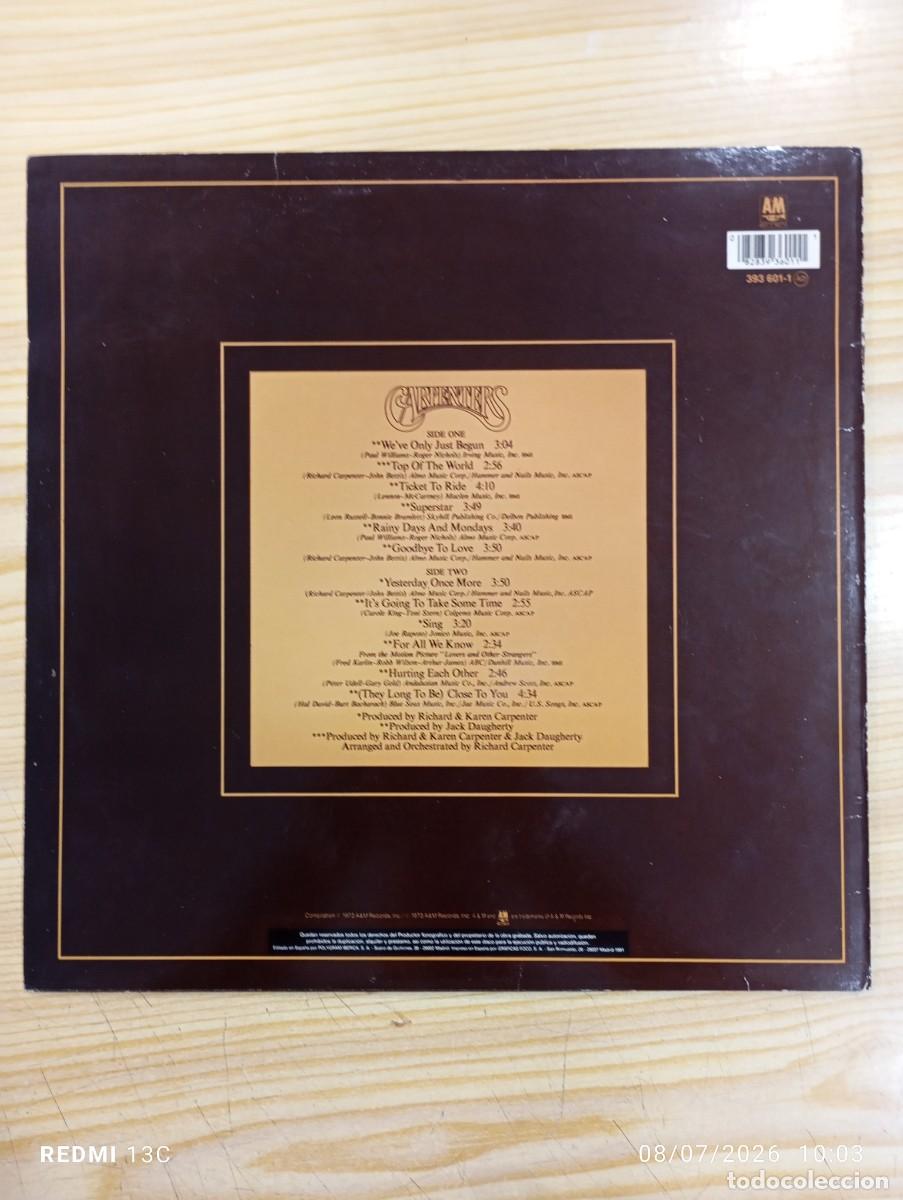 Discos de vinilo: Lp - Carpenters &lrm;&ndash; The Singles 1969-1973 - Foto 2