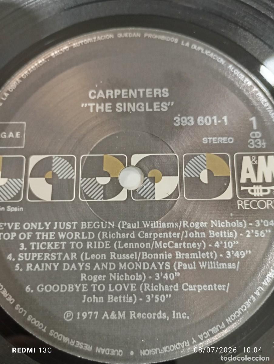 Discos de vinilo: Lp - Carpenters &lrm;&ndash; The Singles 1969-1973 - Foto 3