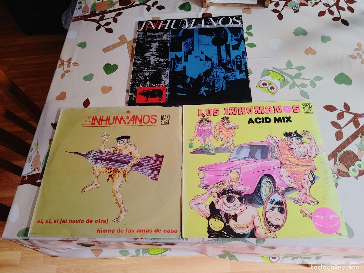 Discos de vinilo: los inhumanos,lote de 3 maxis,los vinilos se escuchan bien y las portadas tal cual se ve en fotos