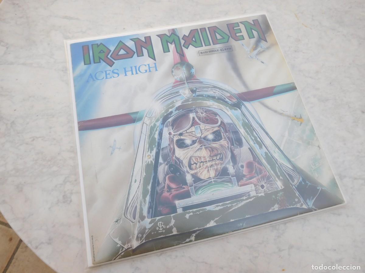 Discos de vinilo: Iron Maiden. Maxi Single. Aces High. Edici&oacute;n espa&ntilde;ola 1984. EMI 052 20 0385 6