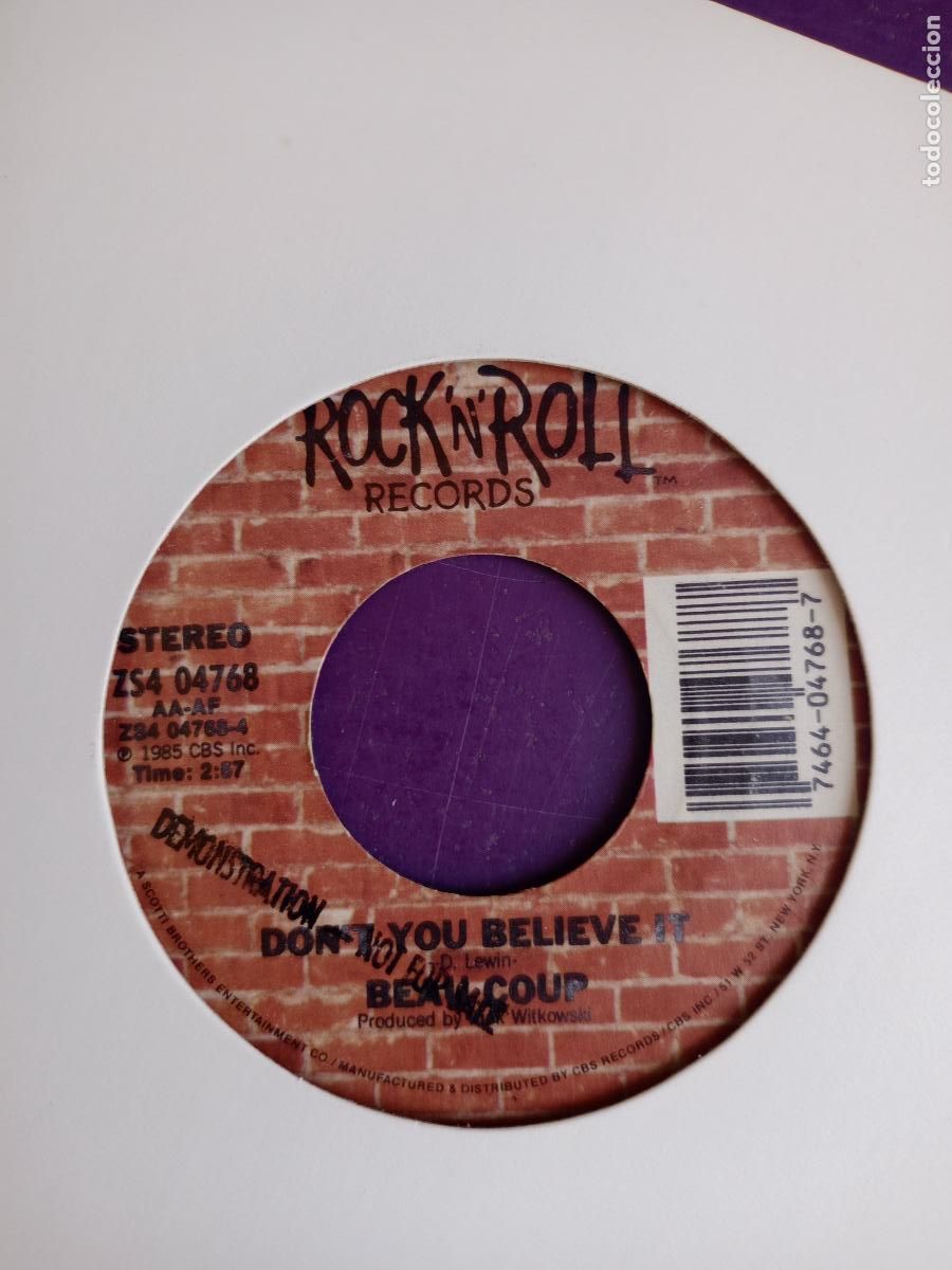 Discos de vinilo: Beau Coup &ndash; Somewhere Out In The Night - SG ROCK N ROLL 1985 - ROCK 80'S - MUY POCO USO