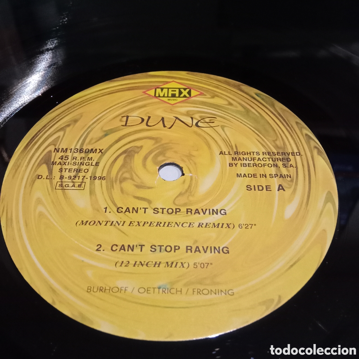 Discos de vinilo: DUNE - CANT STOP RAVING - MAXI-SINGLE 12&rdquo; - Foto 3