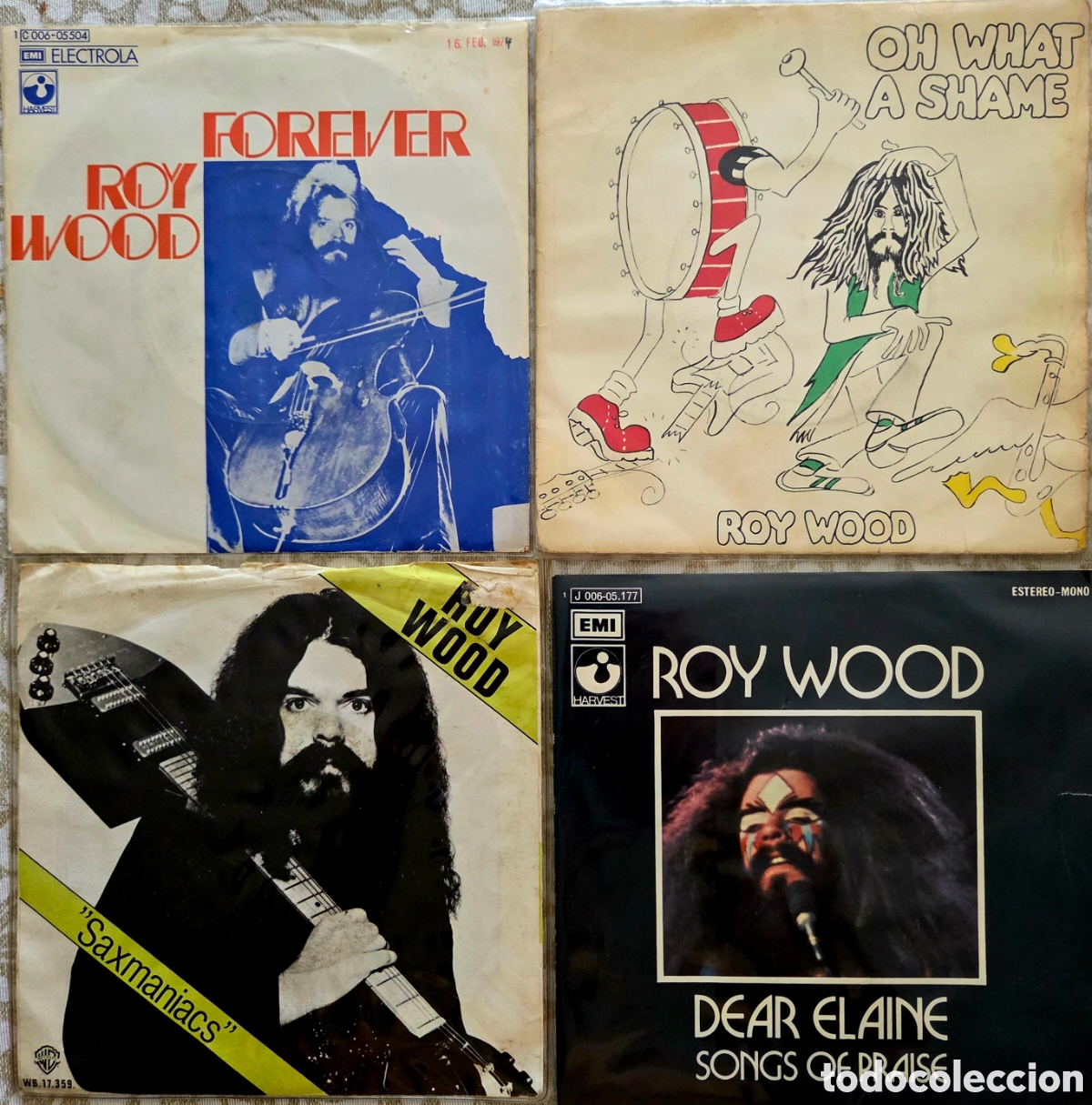 Discos de vinilo: 4 singles.ROY WOOD.ELO,THE MOVE, WIZZARD RELATED.Ediciones Spain.Hol.Ger.UK.rareza