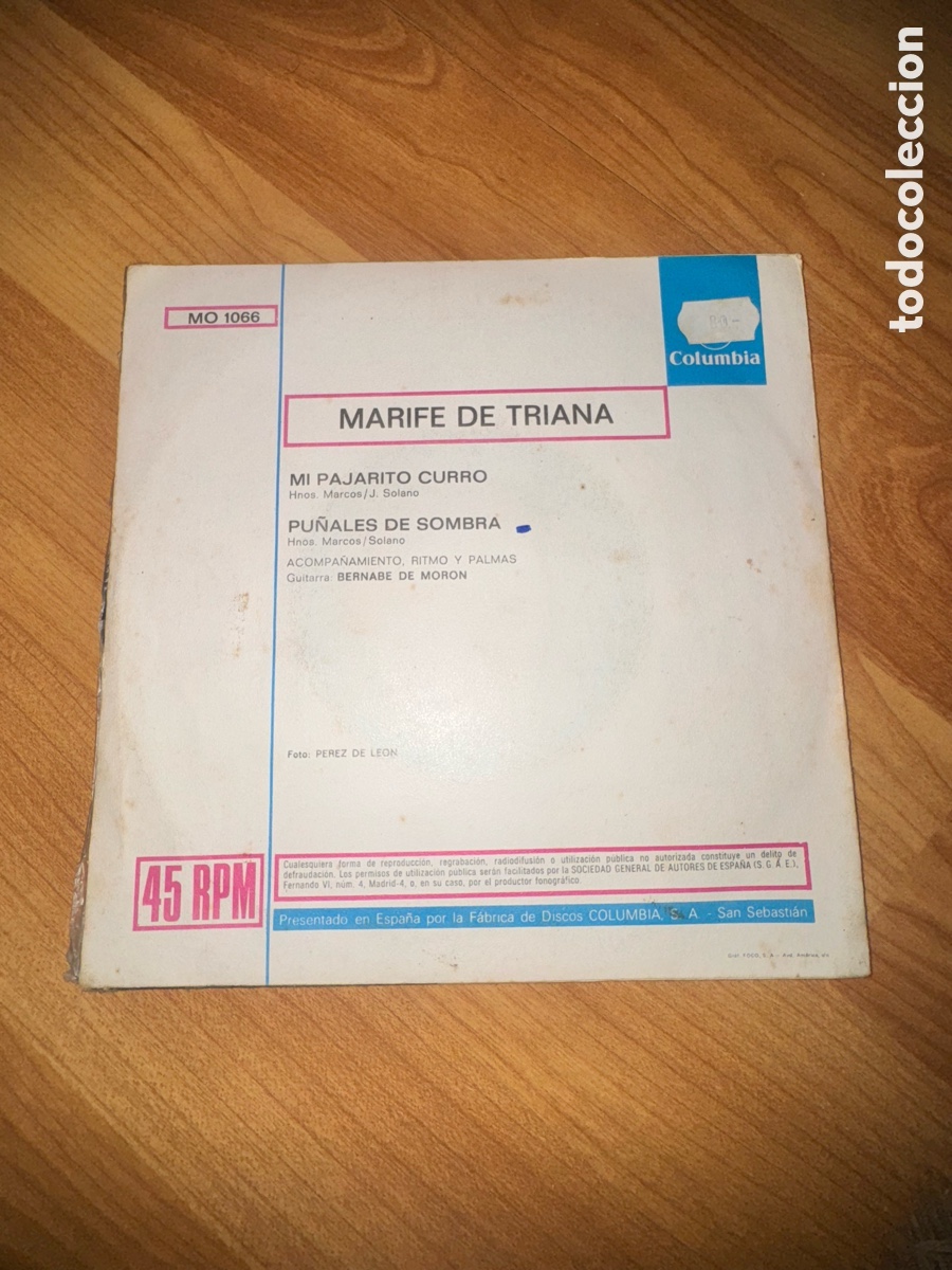 Discos de vinilo: Marife de Triana - Mi pajarito Curro +1 - Foto 2