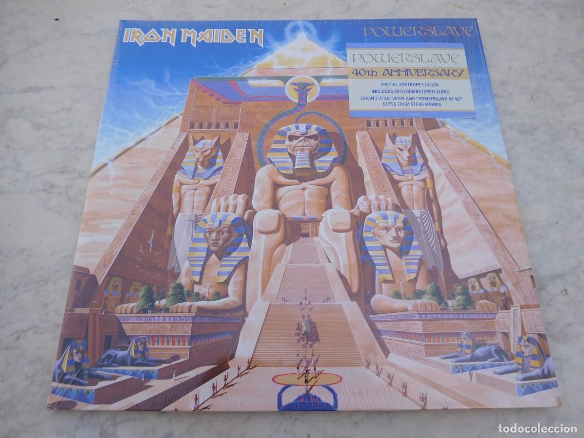 Discos de vinilo: Iron Maiden. LP. Powerslave. Picture disc zoetrope. Edici&oacute;n E.U. Parlophone 5021732404916