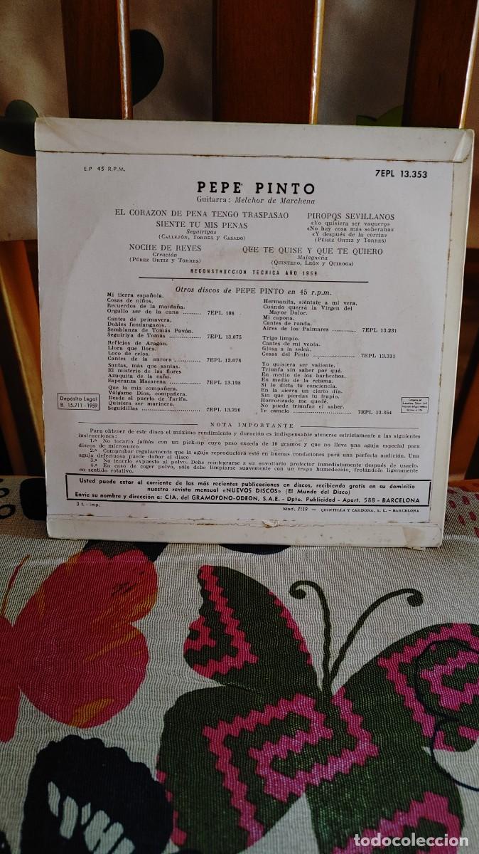 Discos de vinilo: PEPE PINTO-EP EL CANTE DE PEPE PINTO - Foto 2