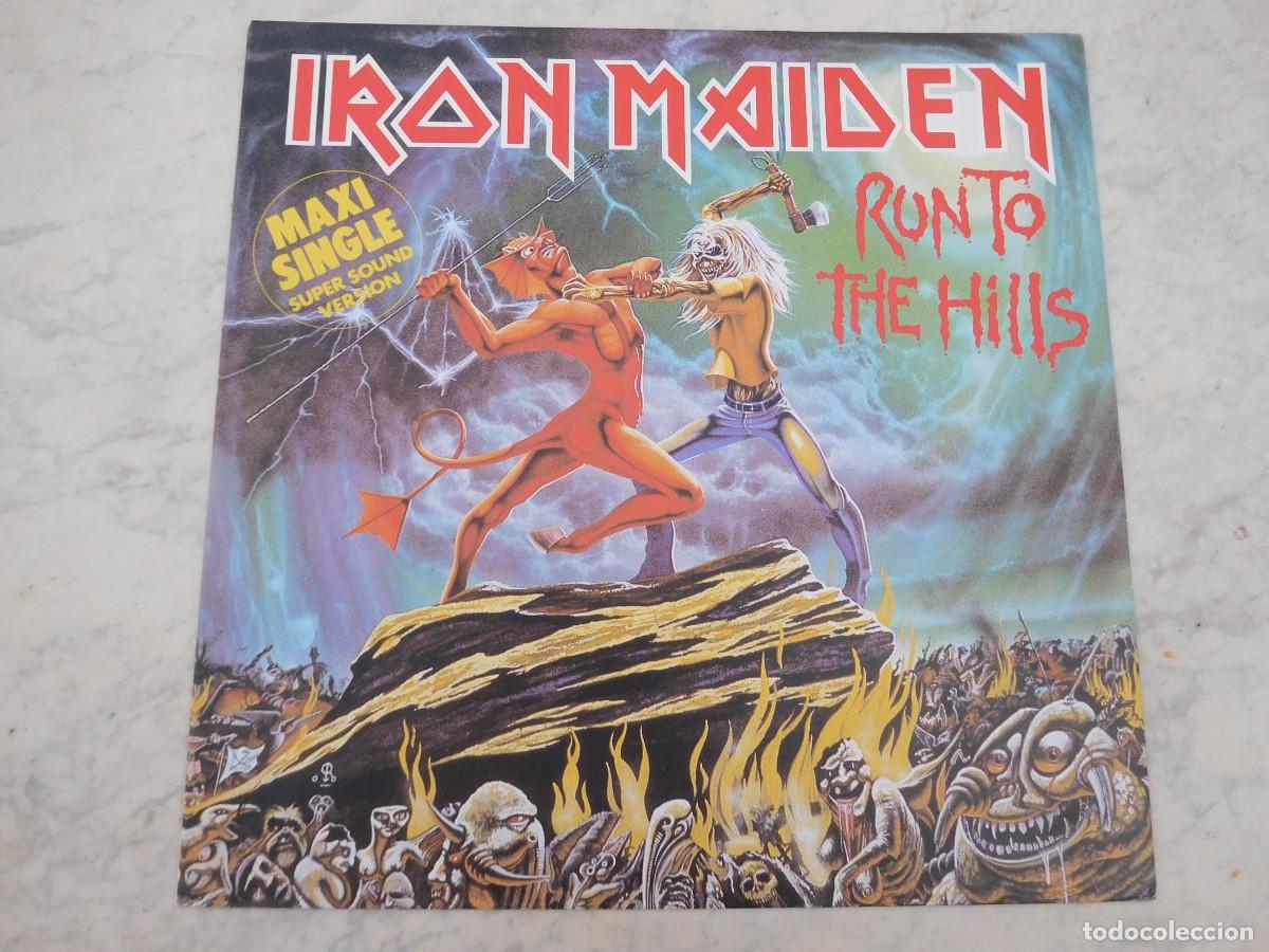 Discos de vinilo: Iron Maiden. Maxi Single. Run to the hills. Edici&oacute;n europea. EMI Electrola 1C K 052-07 604 Z