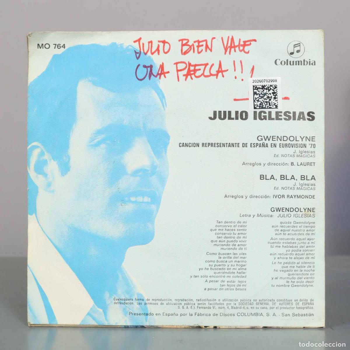 Discos de vinilo: SINGLE. Julio Iglesias - Gwendolyne - Foto 2