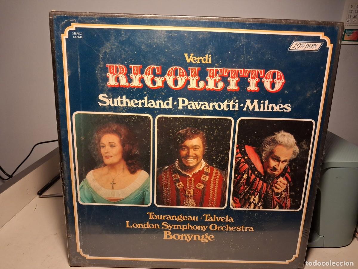 Discos de vinilo: CAJA VERDI : RIGOLETTO ( SUTHERLAND + PAVAROTTI + MILNES
