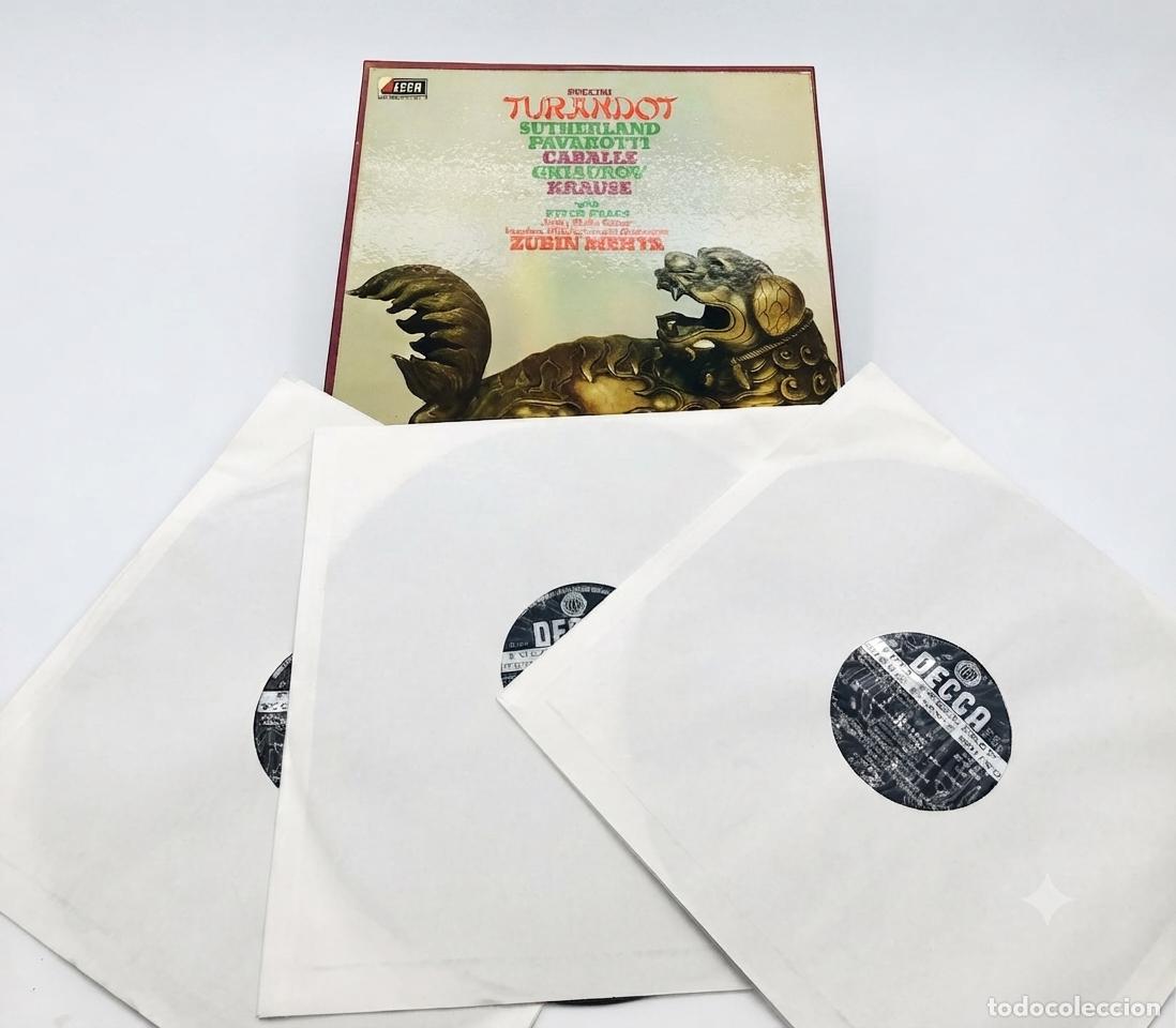 Discos de vinilo: PUCCINI TURANDOT &ndash; PAVAROTTI, SUTHERLAND Y CABALL&Eacute; &ndash; DECCA ESPA&Ntilde;A 1974 &ndash; 3 LP