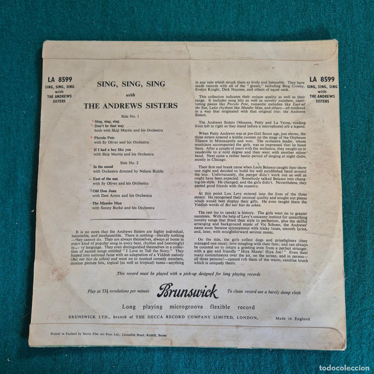 Discos de vinilo: The Andrews Sisters &ndash; Sing, Sing, Sing 10&rdquo; LP - Foto 2