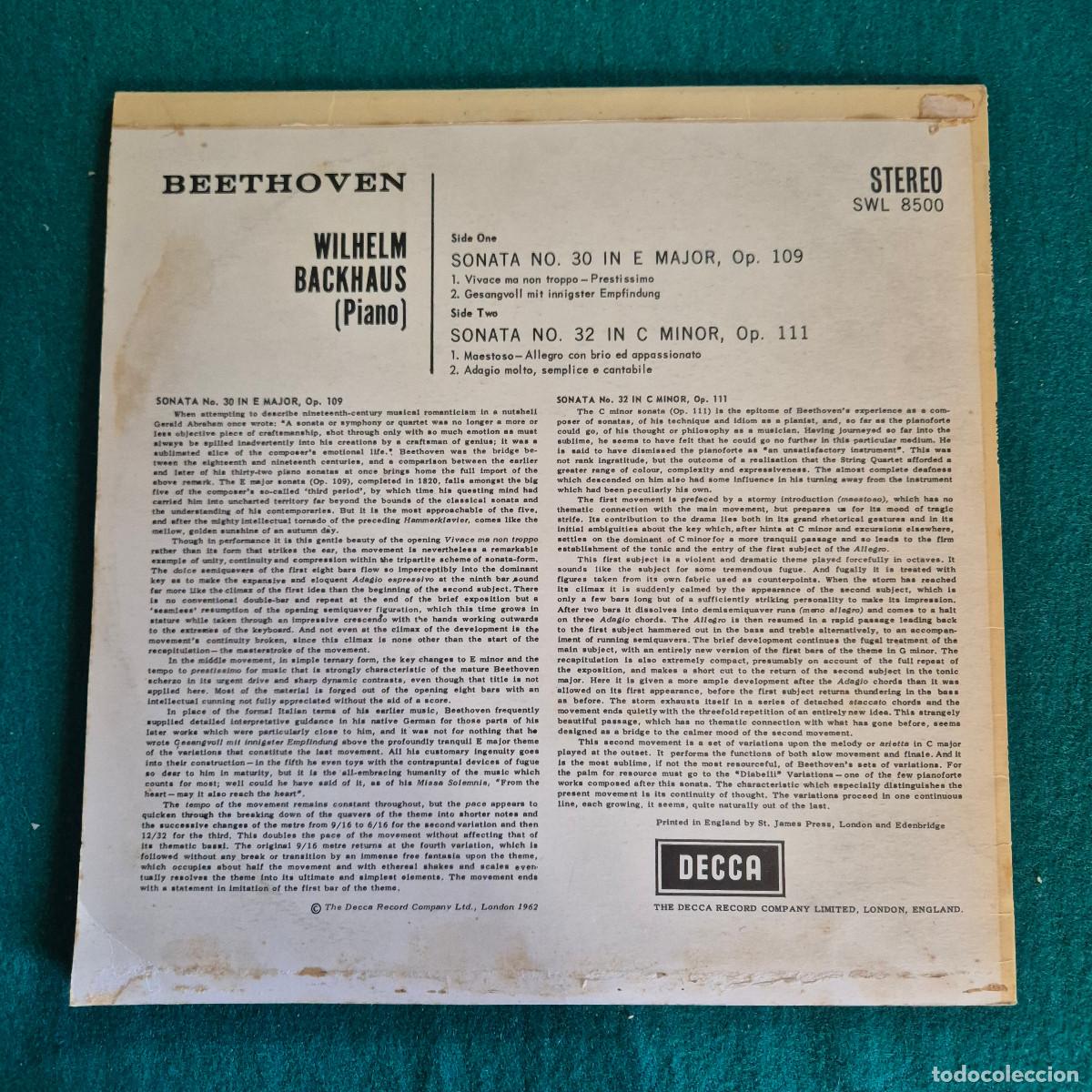 Discos de vinilo: Beethoven*, Wilhelm Backhaus &ndash; Sonatas 10&rdquo; LP - Foto 2