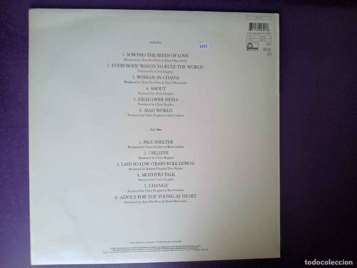 Discos de vinilo: Tears For Fears &lrm;&ndash; Tears Roll Down (Greatest Hits 82-92) - LP FONTANA 1992 - INDIE ROCK 80'S 90'S