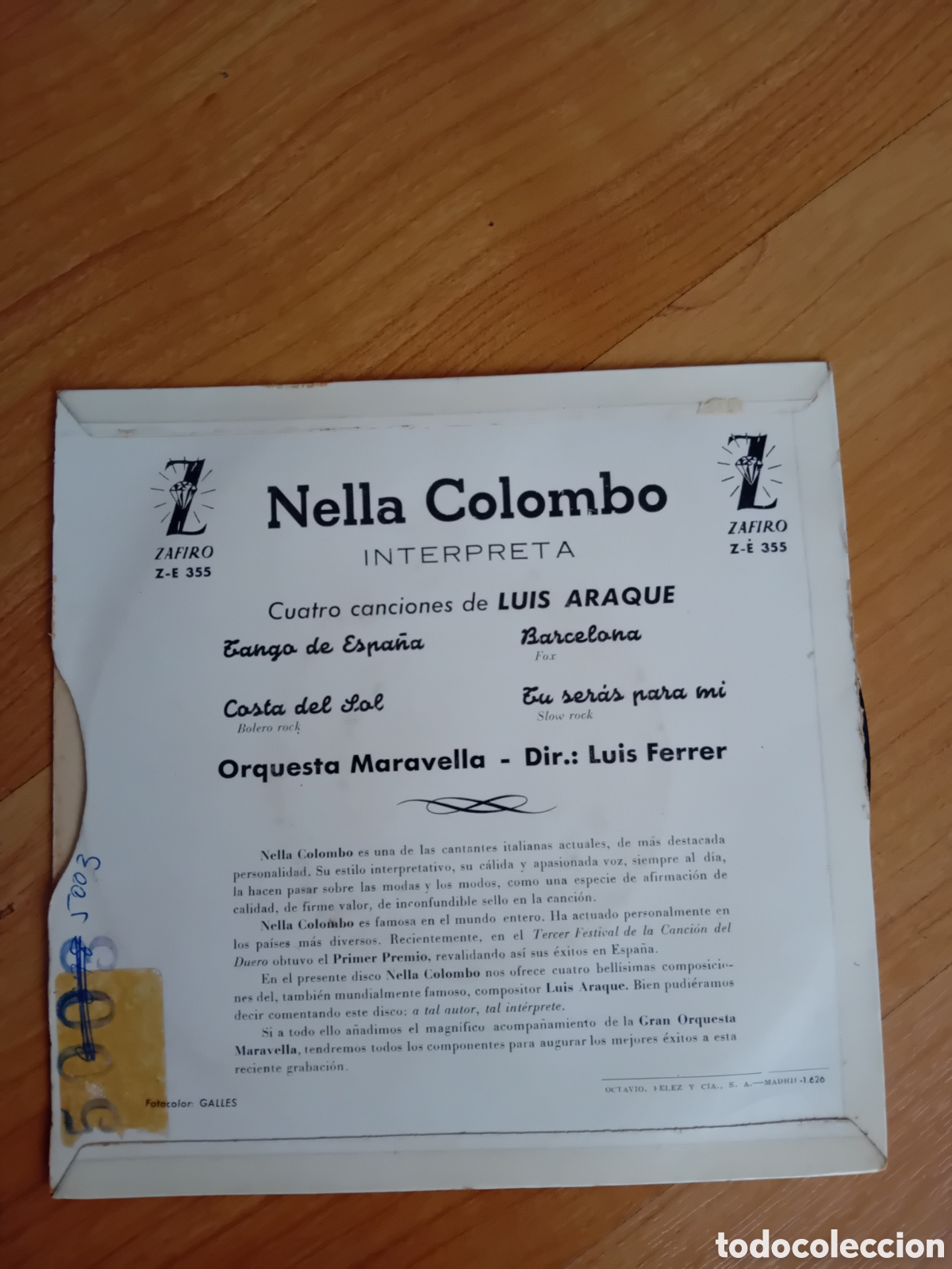 Discos de vinilo: NELLA COLOMBO. LUIS ARAQUE. TANGO DE ESPA&Ntilde;A - Foto 2