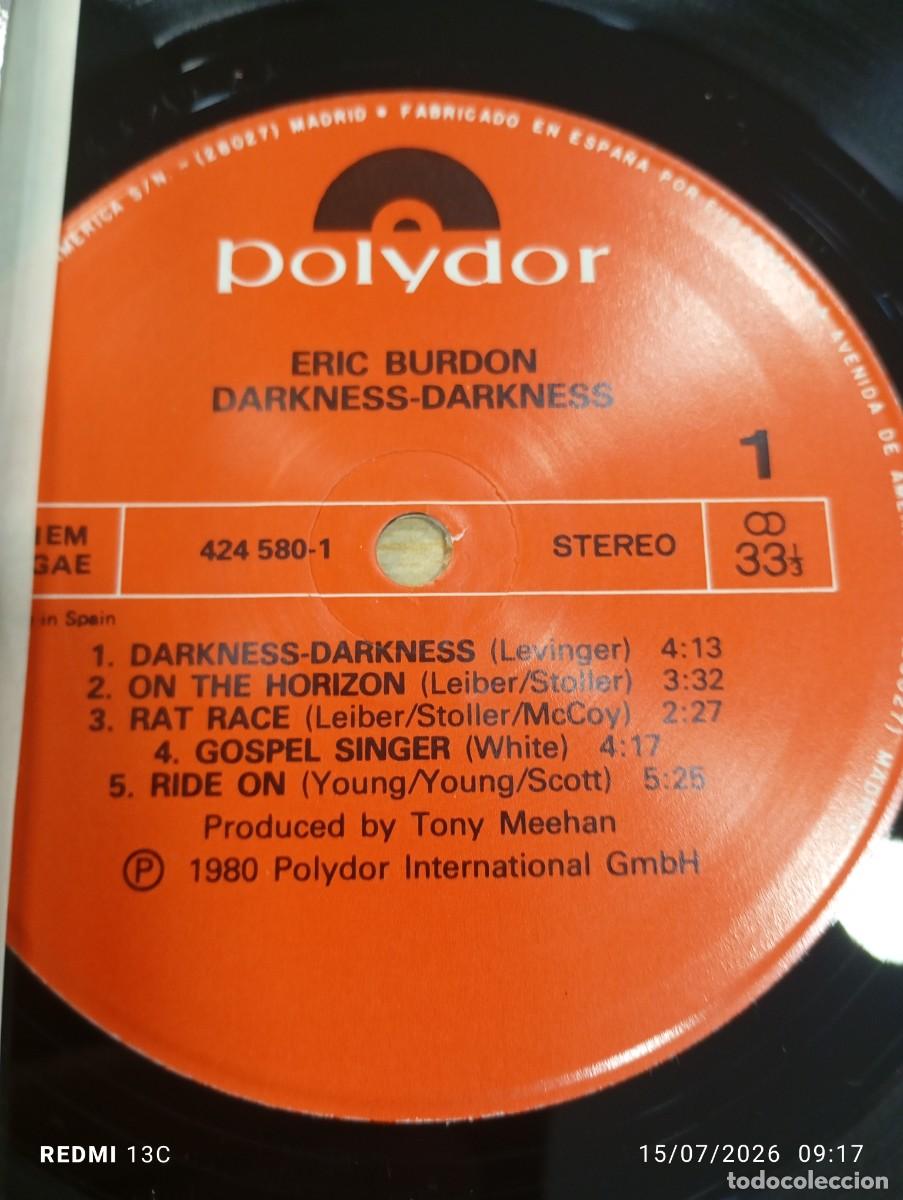 Discos de vinilo: Lp - Eric Burdon &lrm;&ndash; Darkness-Darkness - Foto 2