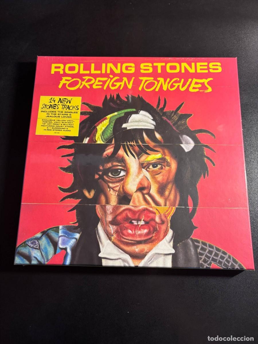 Discos de vinilo: The Rolling Stones Foreign Tongues Doble vinilo amarillo box set slipmat poster blu ray LP rock