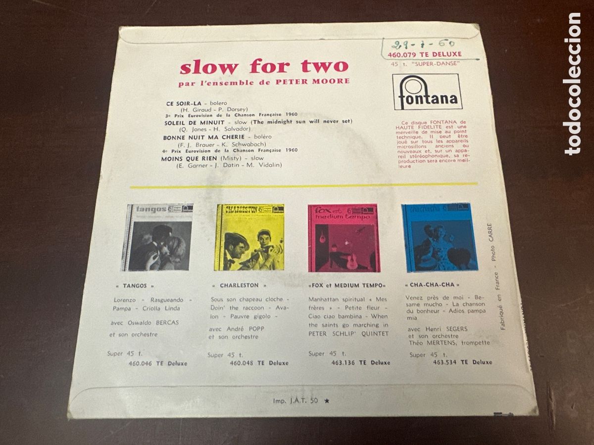 Discos de vinilo: SLOW FOR TWO. PAR LS ENSEMBLE DE PERER MOORE - Foto 2