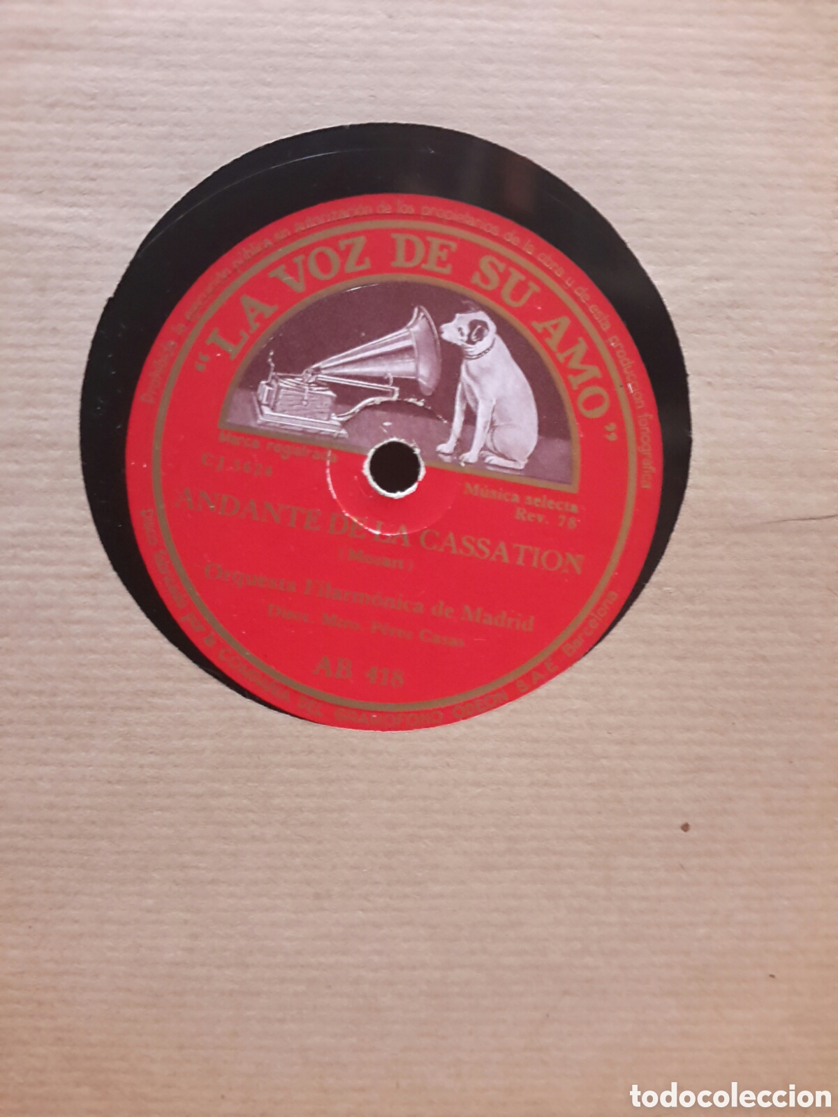 Discos de vinilo: Vinilo. &rdquo;La Voz de Amo&rdquo;. Andante de la cassation (Mozart).