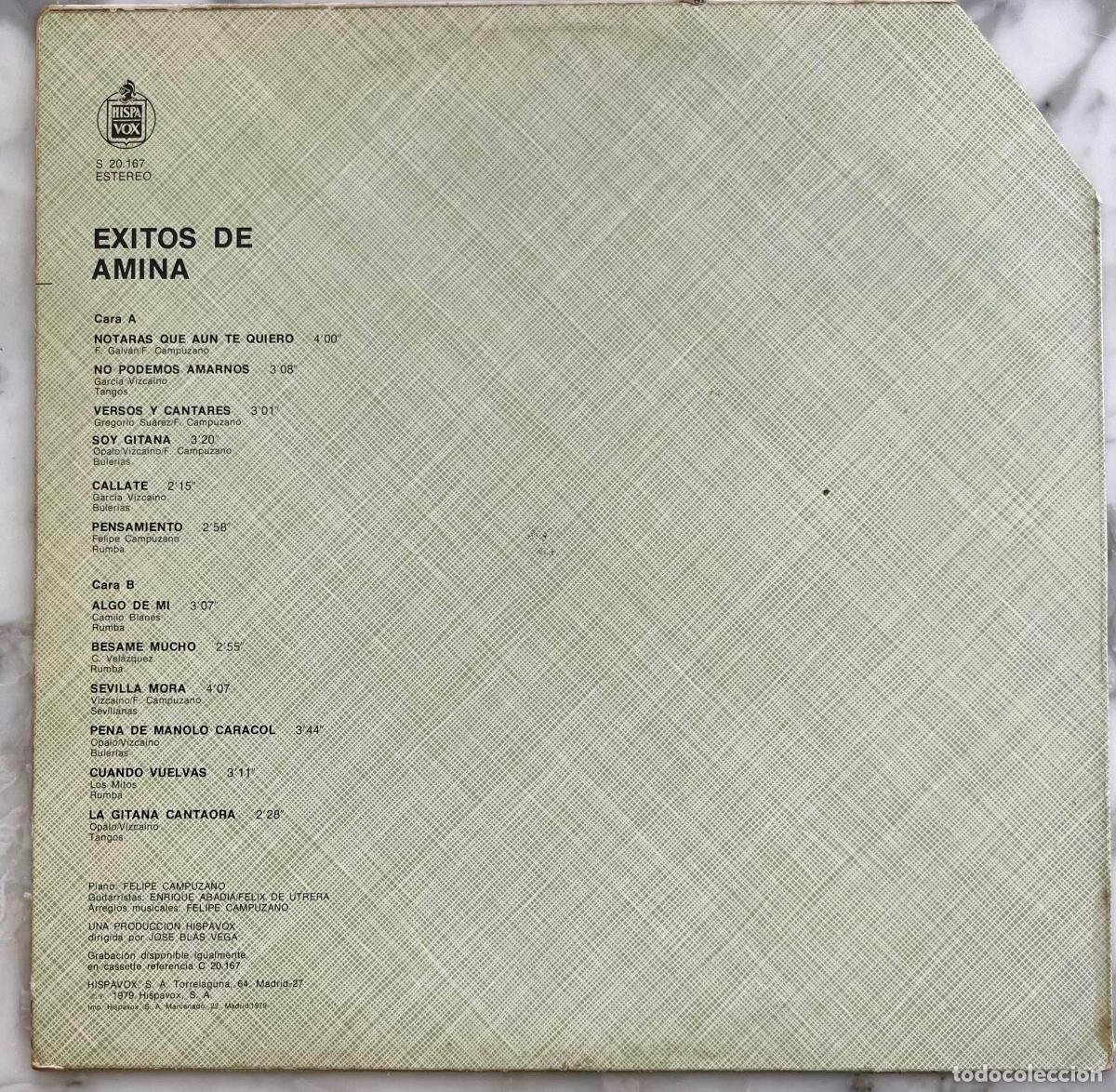 Discos de vinilo: AMINA. EXITOS. VERSION ORIGINAL. LP ORIGINAL ESPA&Ntilde;A 1979 - Foto 2