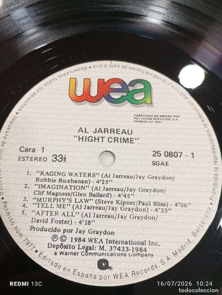Discos de vinilo: LP - AL JARREAU - HIGHT CRIME - Foto 3
