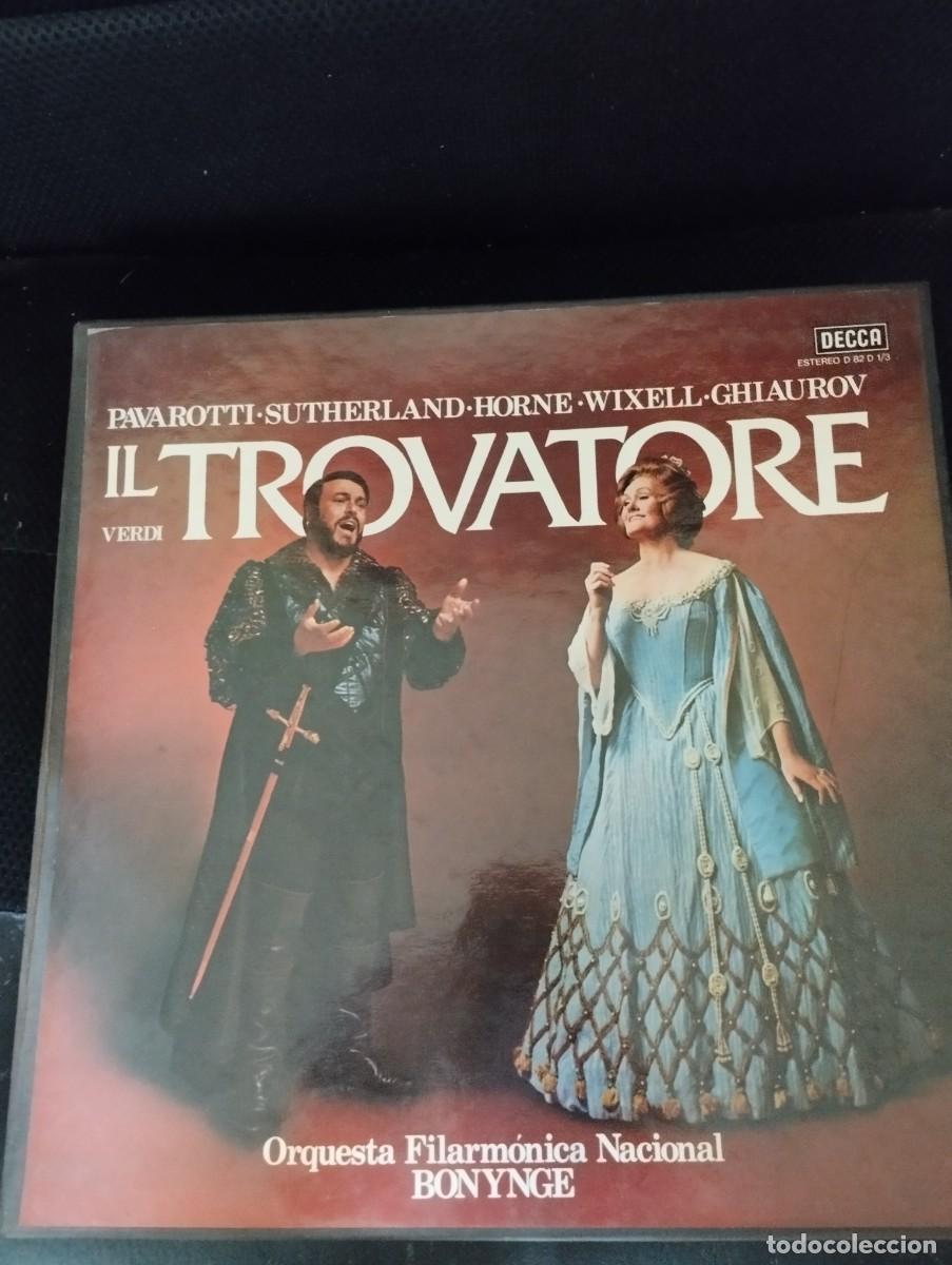Discos de vinilo: IL TROVATORE. VERDI. PAVAROTTI. BONYNGE. SELLO DECCA ESTUCHE 3 LP&acute;S ESPA&Ntilde;A