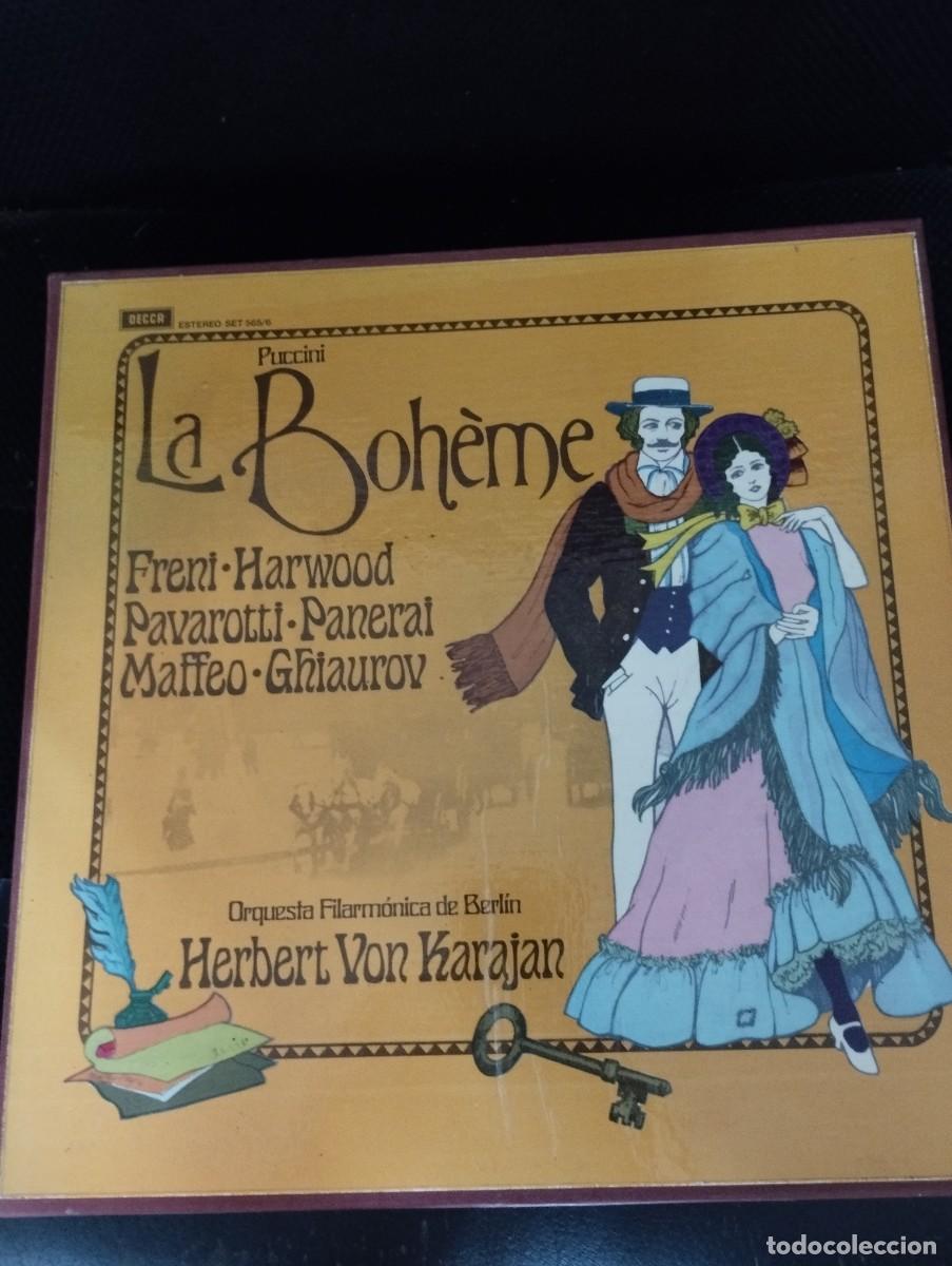 Discos de vinilo: PUCCINI. LA BOHEME. HERBERT VON KARAJAN .2 LP + LIBRETO. ESPA&Ntilde;A