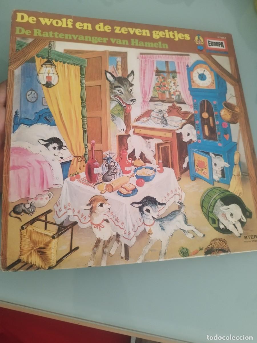 Discos de vinilo: Cuentos cl&aacute;sicos de los hermanos Grimm,el lobo y las siete cabritas, el flautista de hamelin. Belga.